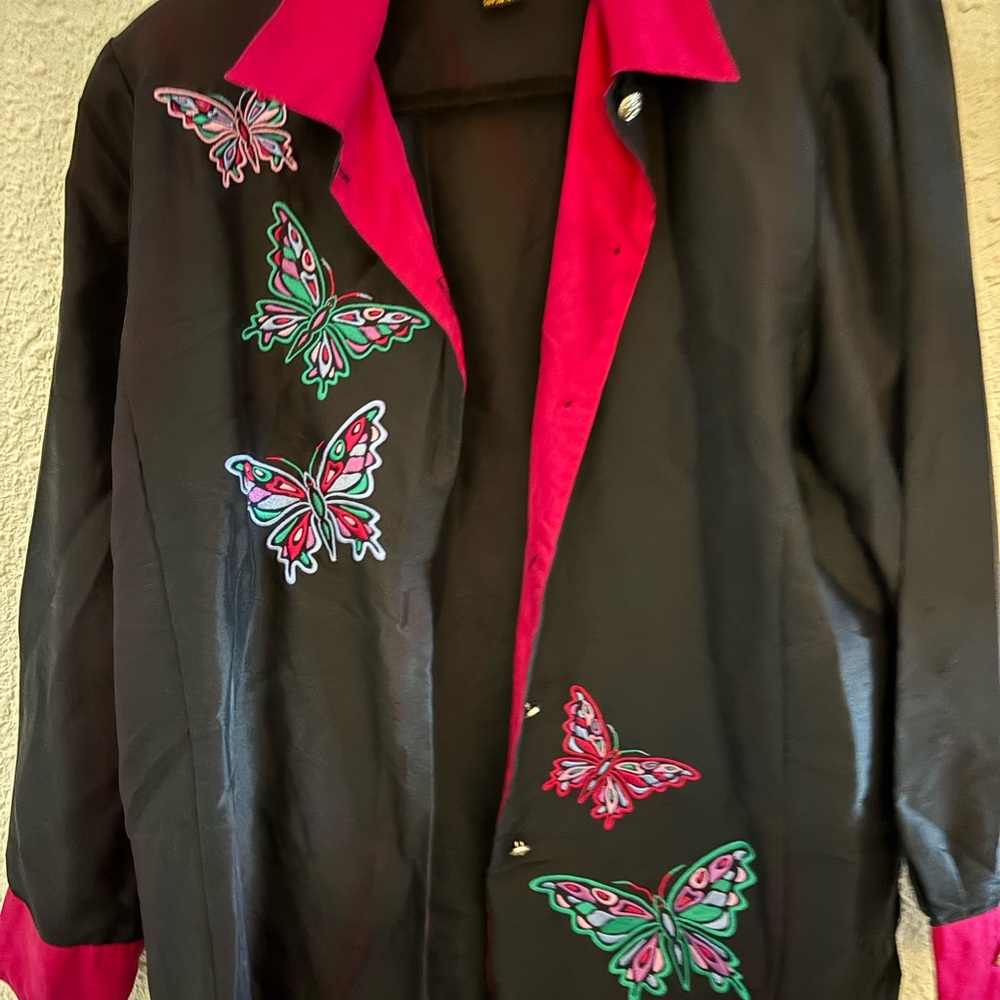 Black Shirt with Butterfly Embroidery
